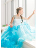 Cap Sleeves Blue Tulle Clouds Ruffled Flower Girl Dress